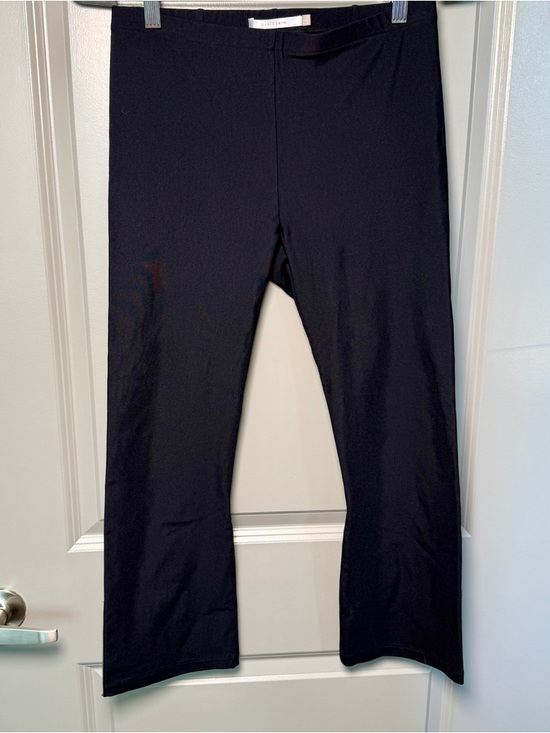 Elaine Kim Pants - Elaine Kim Black Flare Pants | Leather Trim Tab Minimalist | Sz L | Made in USA